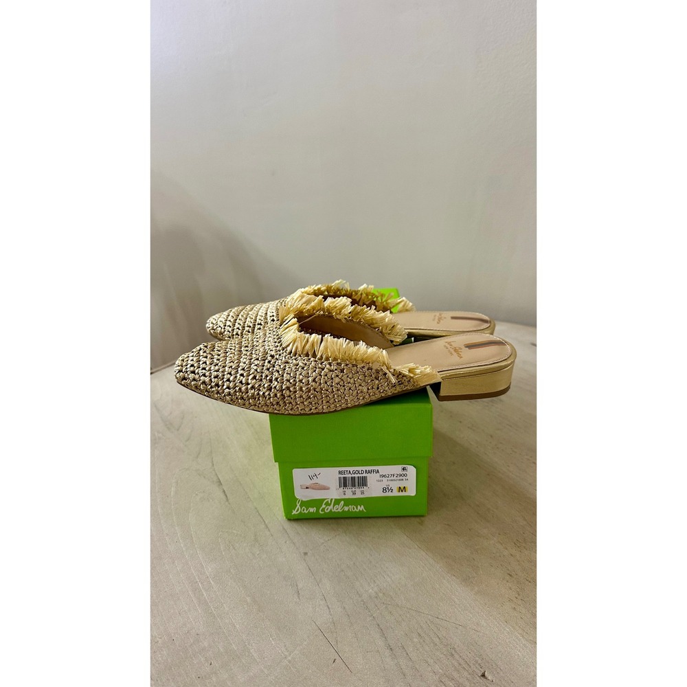 Sam Edelman Reeta Gold Raffia Woven Fringe Pointed Toe Mules 8.5 M 19627F290 - Picture 4 of 6